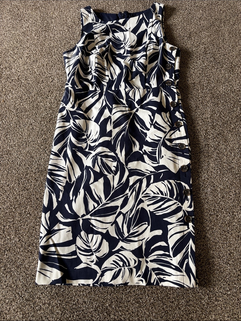 Ann Taylor Navy and White Tropical Print Midi Sheath Dress